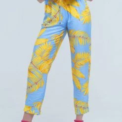Q2 Pants - Yellow Leaf Print
