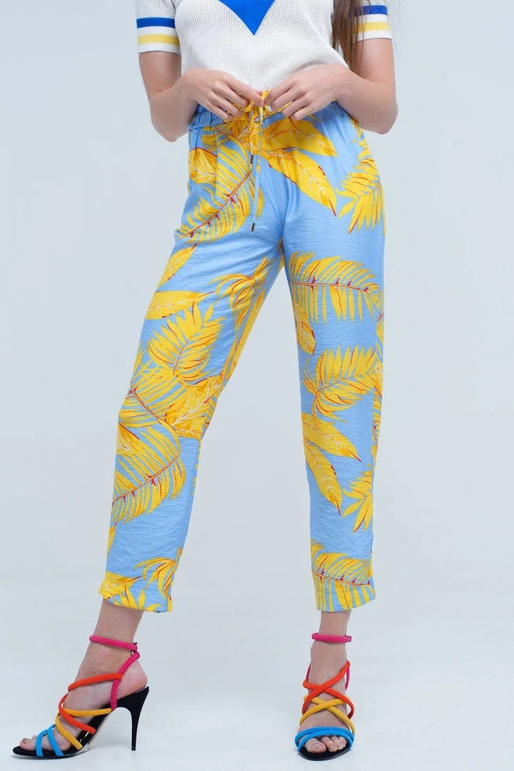Q2 Pants - Yellow Leaf Print 1 Q2 Pants - Yellow Leaf Print